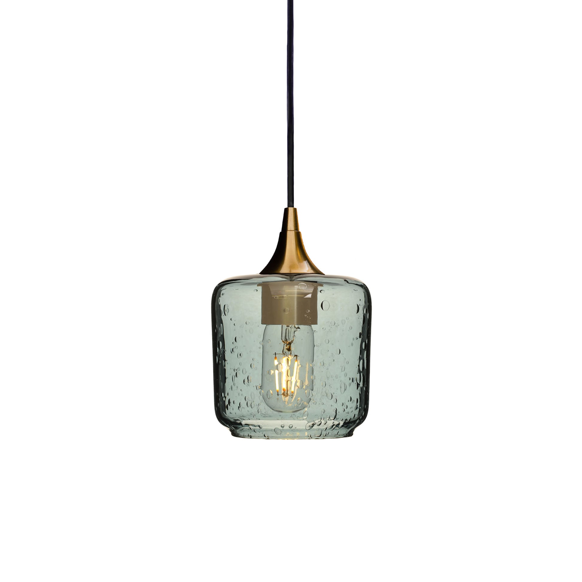 601 Single Pendant Light-Bicycle Glass Co-Polished Brass 15ft Cord + Track Mount-Lunar-Slate Gray-Bicycle Glass Co