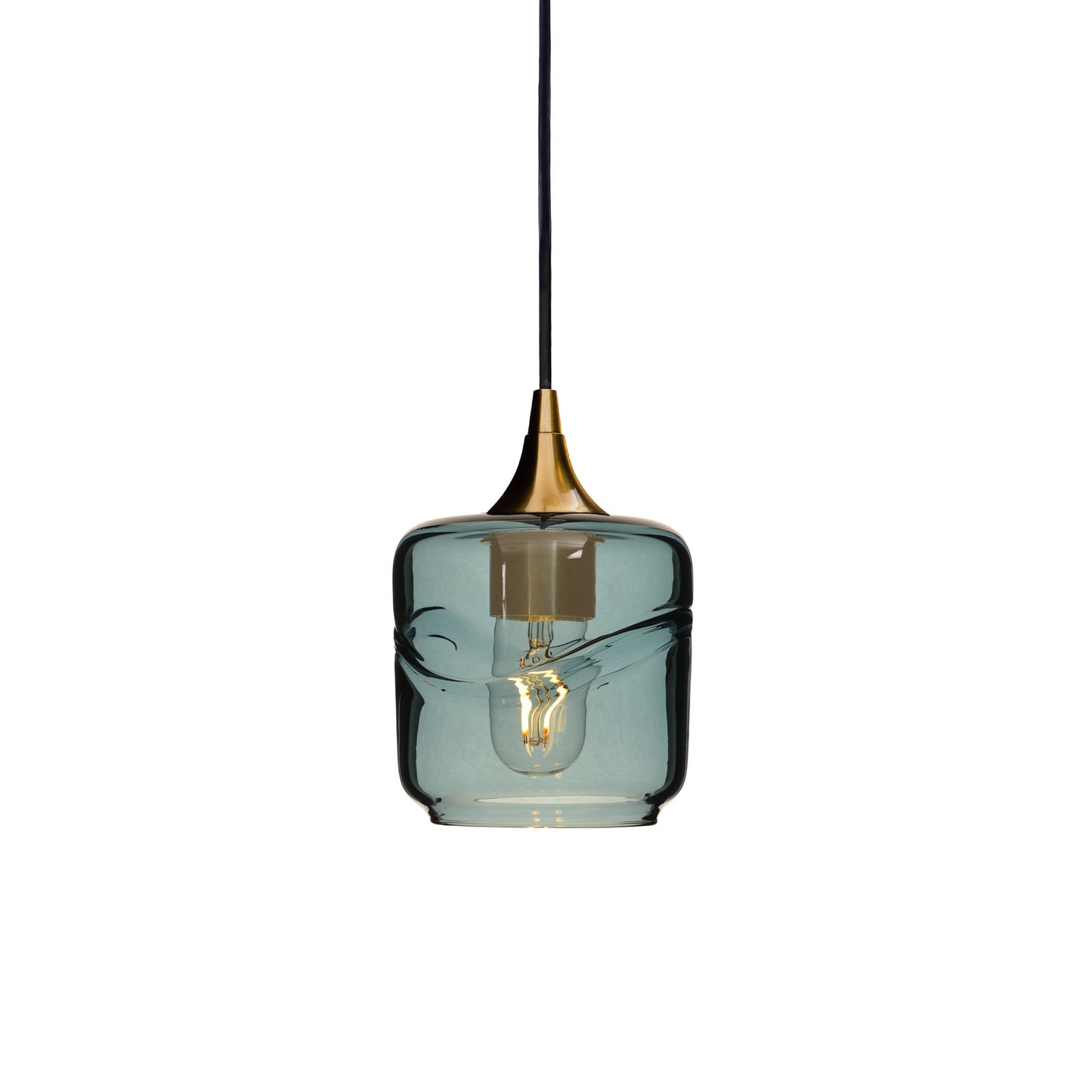 601 Single Pendant Light-Bicycle Glass Co-Polished Brass 15ft Cord + Track Mount-Swell-Slate Gray-Bicycle Glass Co