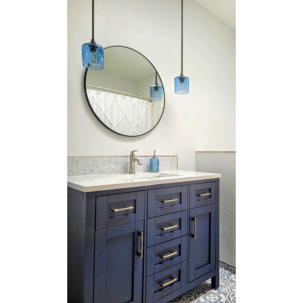 601 Single Pendant Light-Pendant Light-Bicycle Glass Co-Matte Black - 8ft Cord-Lunar-Steel Blue-Bicycle Glass Co