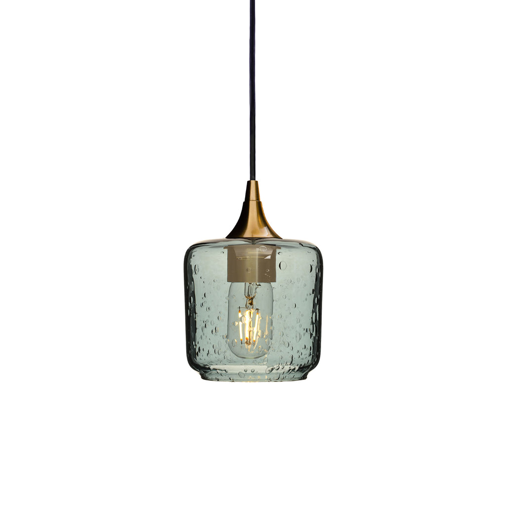 601 Single Pendant Light-Bicycle Glass Co-Polished Brass 15ft Cord + Track Mount-Lunar-Slate Gray-Bicycle Glass Co