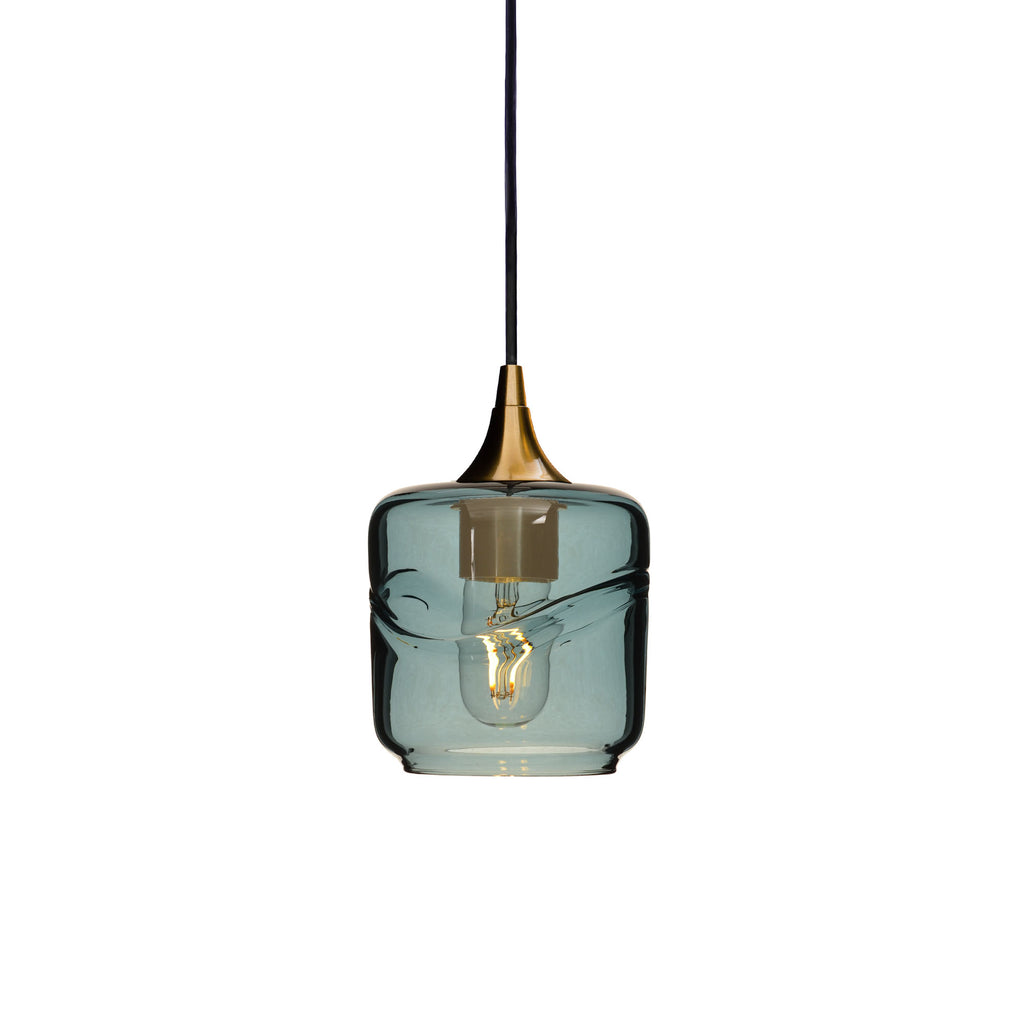 601 Single Pendant Light-Bicycle Glass Co-Polished Brass 15ft Cord + Track Mount-Swell-Slate Gray-Bicycle Glass Co