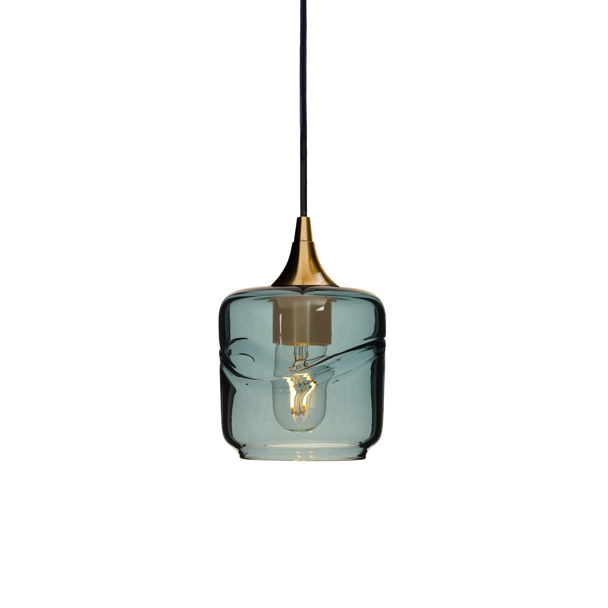601 Single Pendant Light-Bicycle Glass Co-Polished Brass 15ft Cord + Track Mount-Swell-Slate Gray-Bicycle Glass Co