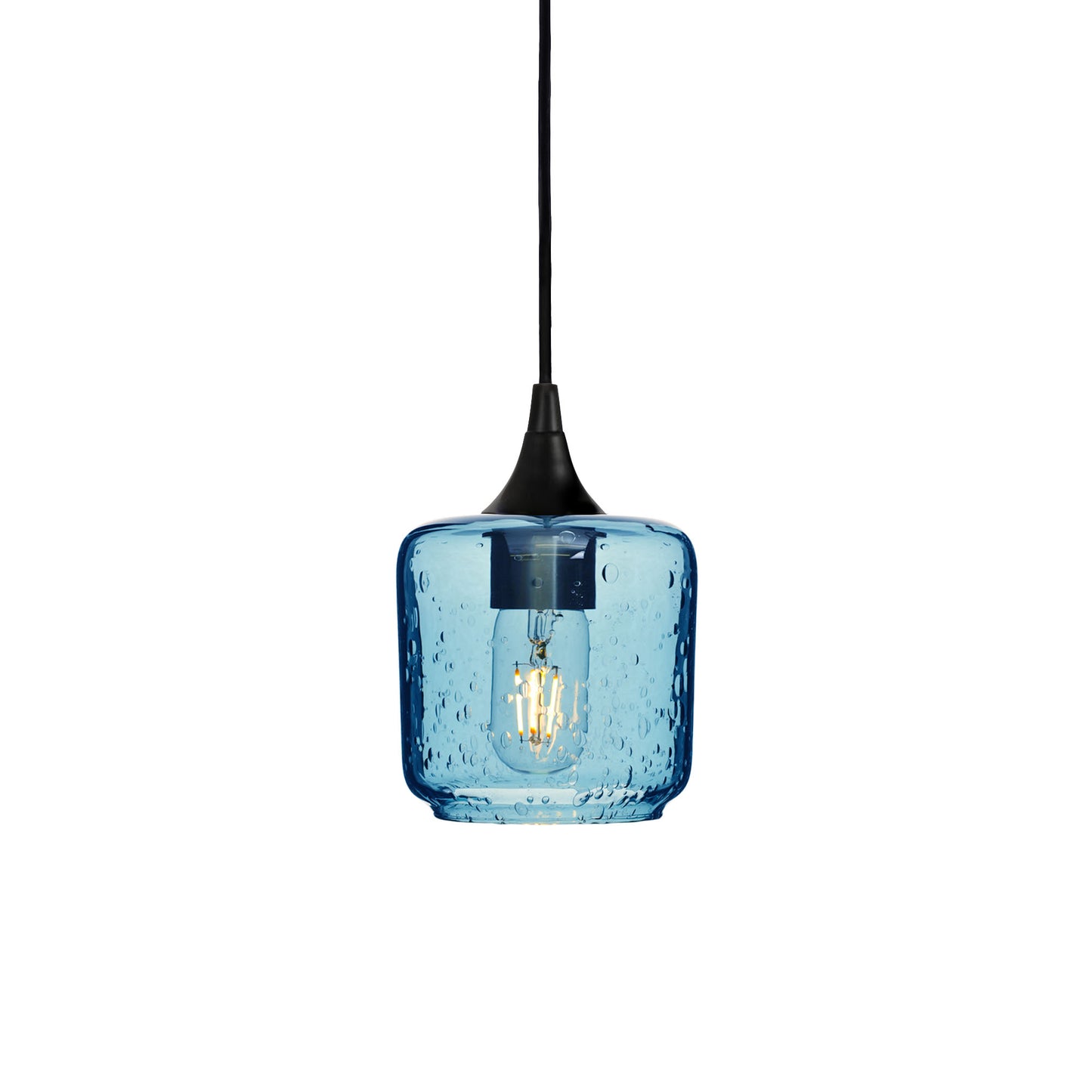601 Single Pendant Light-Bicycle Glass Co-Matte Black 15ft Cord + Track Mount-Lunar-Steel Blue-Bicycle Glass Co