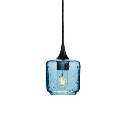 601 Single Pendant Light-Bicycle Glass Co-Matte Black 15ft Cord + Track Mount-Lunar-Steel Blue-Bicycle Glass Co