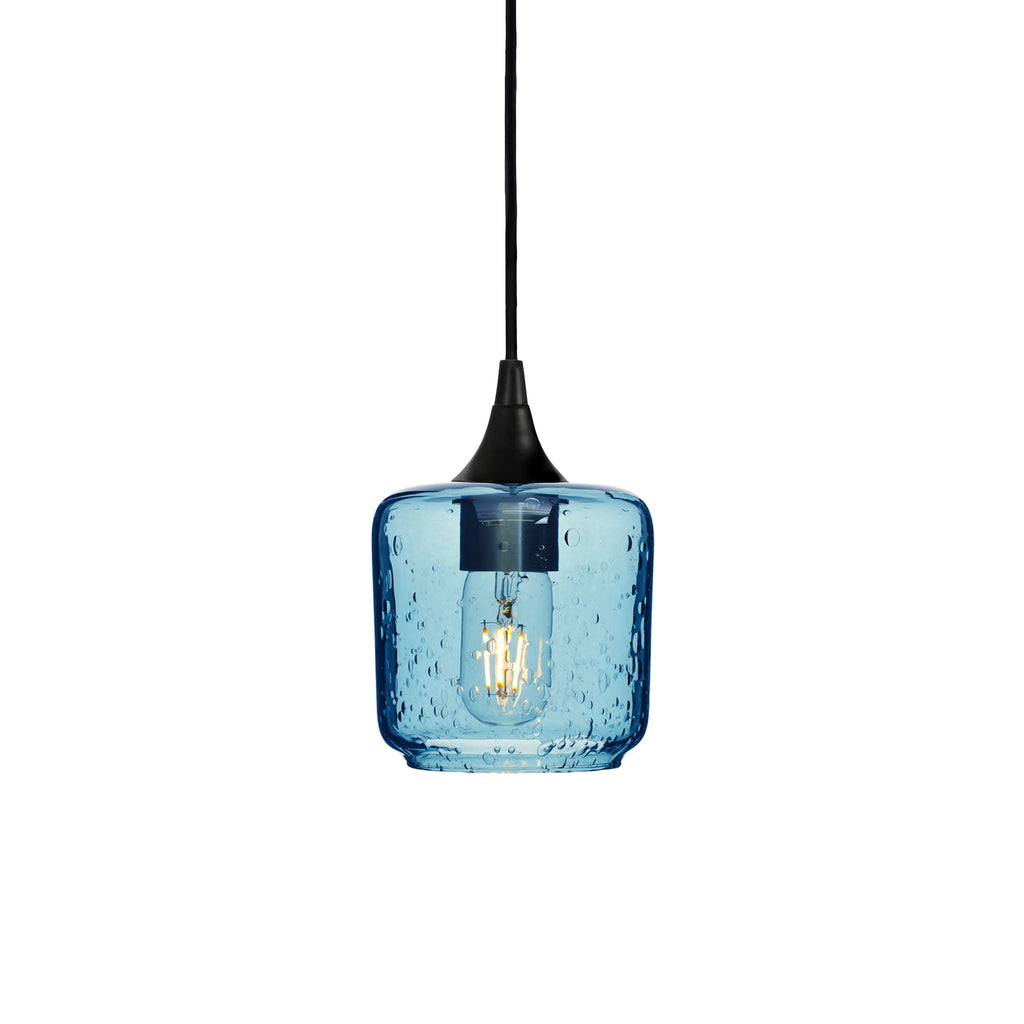 601 Single Pendant Light-Bicycle Glass Co-Matte Black 15ft Cord + Track Mount-Lunar-Steel Blue-Bicycle Glass Co