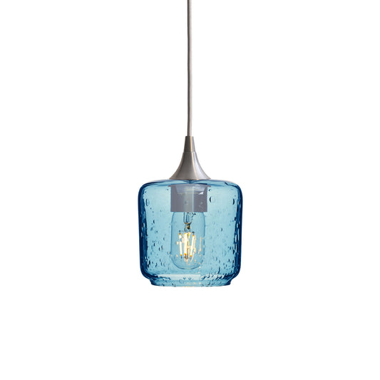 601 Single Pendant Light-Bicycle Glass Co-Brushed Nickel 15ft Cord + Track Mount-Lunar-Steel Blue-Bicycle Glass Co