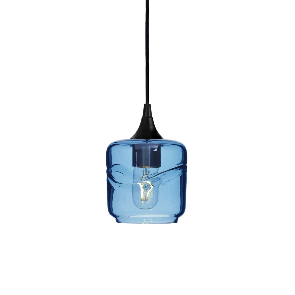 601 Single Pendant Light-Bicycle Glass Co-Matte Black 15ft Cord + Track Mount-Swell-Steel Blue-Bicycle Glass Co