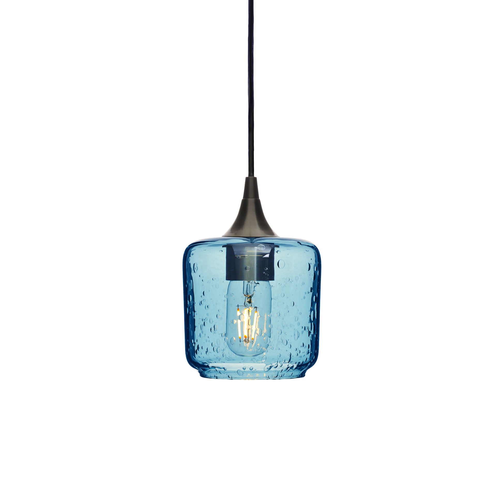 601 Single Pendant Light-Bicycle Glass Co-Antique Bronze 15ft Cord + Track Mount-Lunar-Steel Blue-Bicycle Glass Co