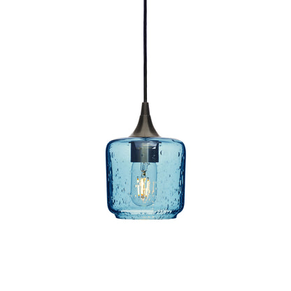601 Single Pendant Light-Bicycle Glass Co-Antique Bronze 15ft Cord + Track Mount-Lunar-Steel Blue-Bicycle Glass Co