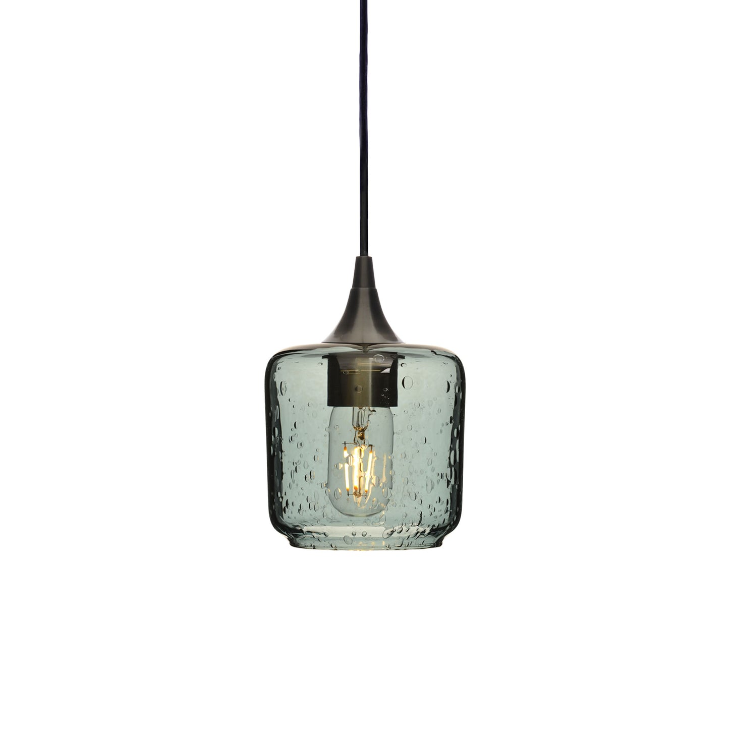 601 Single Pendant Light-Bicycle Glass Co-Antique Bronze 15ft Cord + Track Mount-Lunar-Slate Gray-Bicycle Glass Co