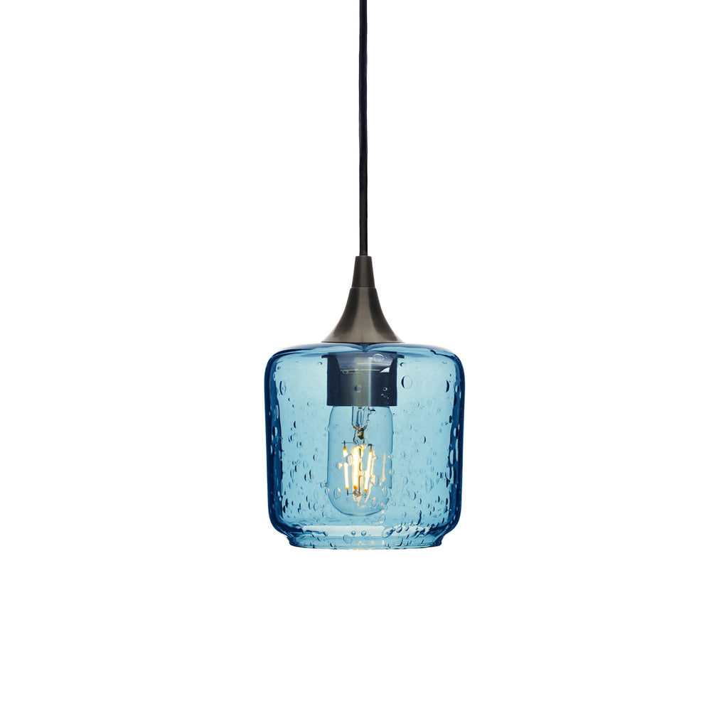 601 Single Pendant Light-Bicycle Glass Co-Antique Bronze 15ft Cord + Track Mount-Lunar-Steel Blue-Bicycle Glass Co