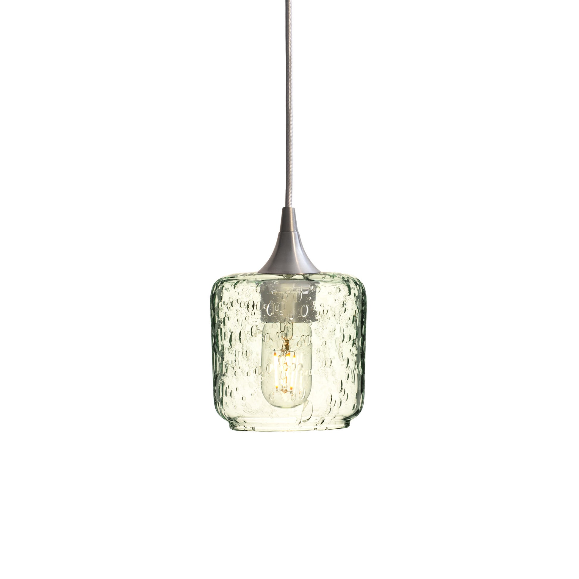 601 Single Pendant Light-Bicycle Glass Co-Brushed Nickel 15ft Cord + Track Mount-Lunar-Eco Clear-Bicycle Glass Co
