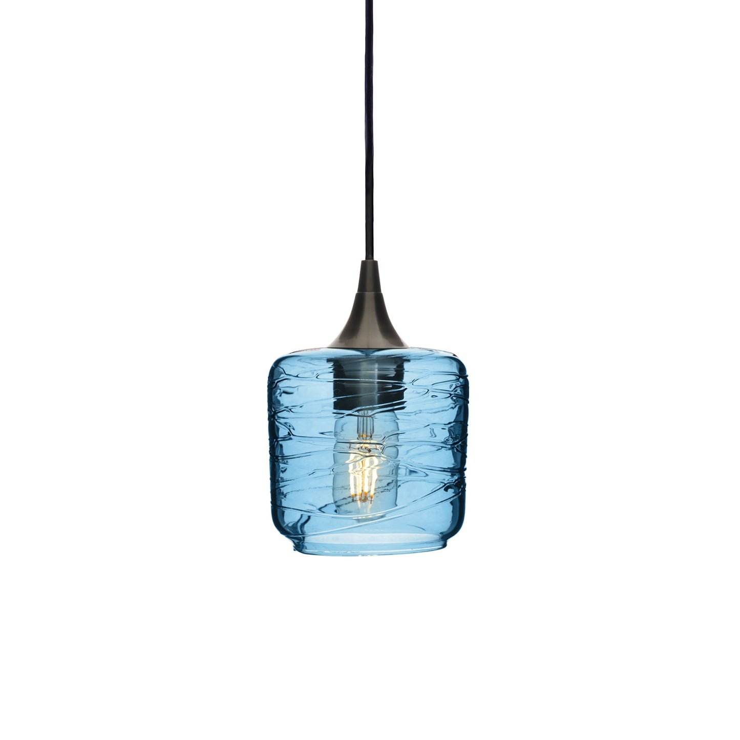 601 Single Pendant Light-Bicycle Glass Co-Antique Bronze 15ft Cord + Track Mount-Spun-Steel Blue-Bicycle Glass Co