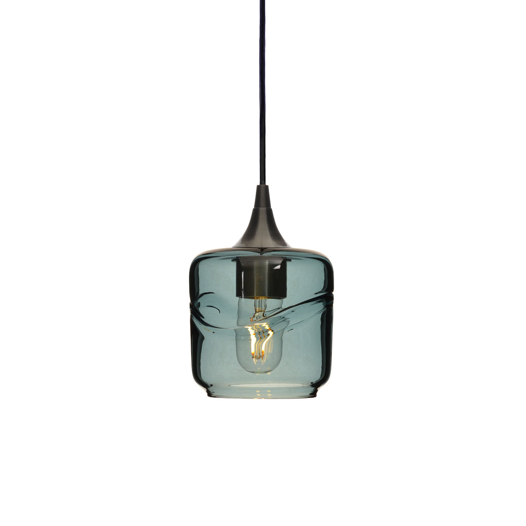 601 Single Pendant Light-Bicycle Glass Co-Antique Bronze 15ft Cord + Track Mount-Swell-Slate Gray-Bicycle Glass Co
