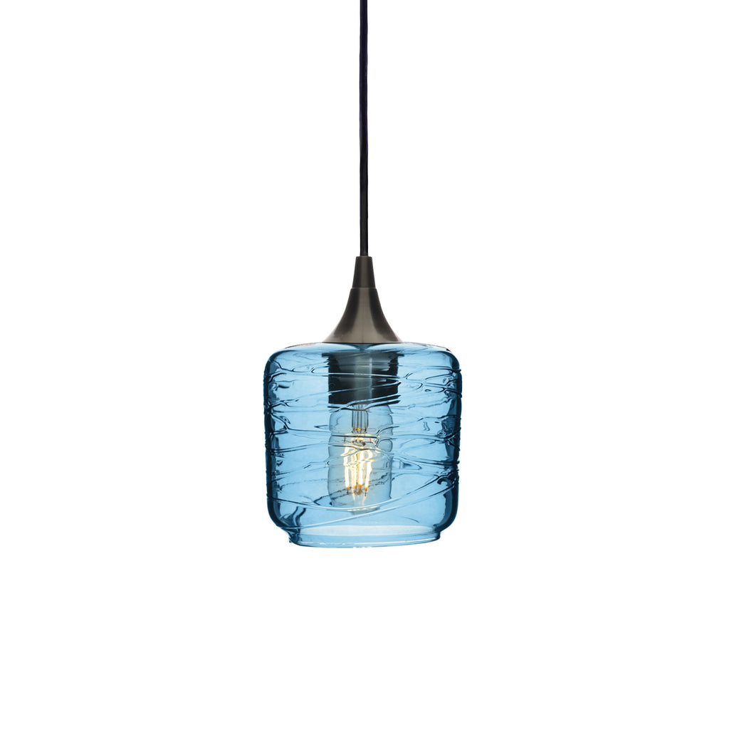 601 Single Pendant Light-Bicycle Glass Co-Antique Bronze 15ft Cord + Track Mount-Spun-Steel Blue-Bicycle Glass Co