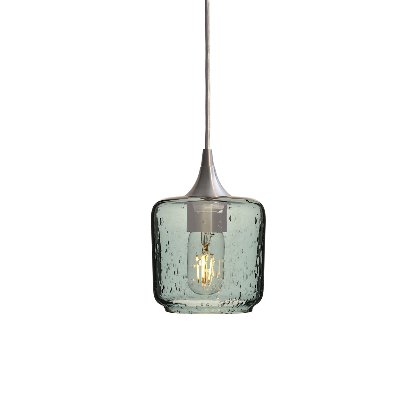 601 Single Pendant Light-Bicycle Glass Co-Brushed Nickel 15ft Cord + Track Mount-Lunar-Slate Gray-Bicycle Glass Co