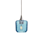 601 Single Pendant Light-Bicycle Glass Co-Brushed Nickel 15ft Cord + Track Mount-Lunar-Steel Blue-Bicycle Glass Co
