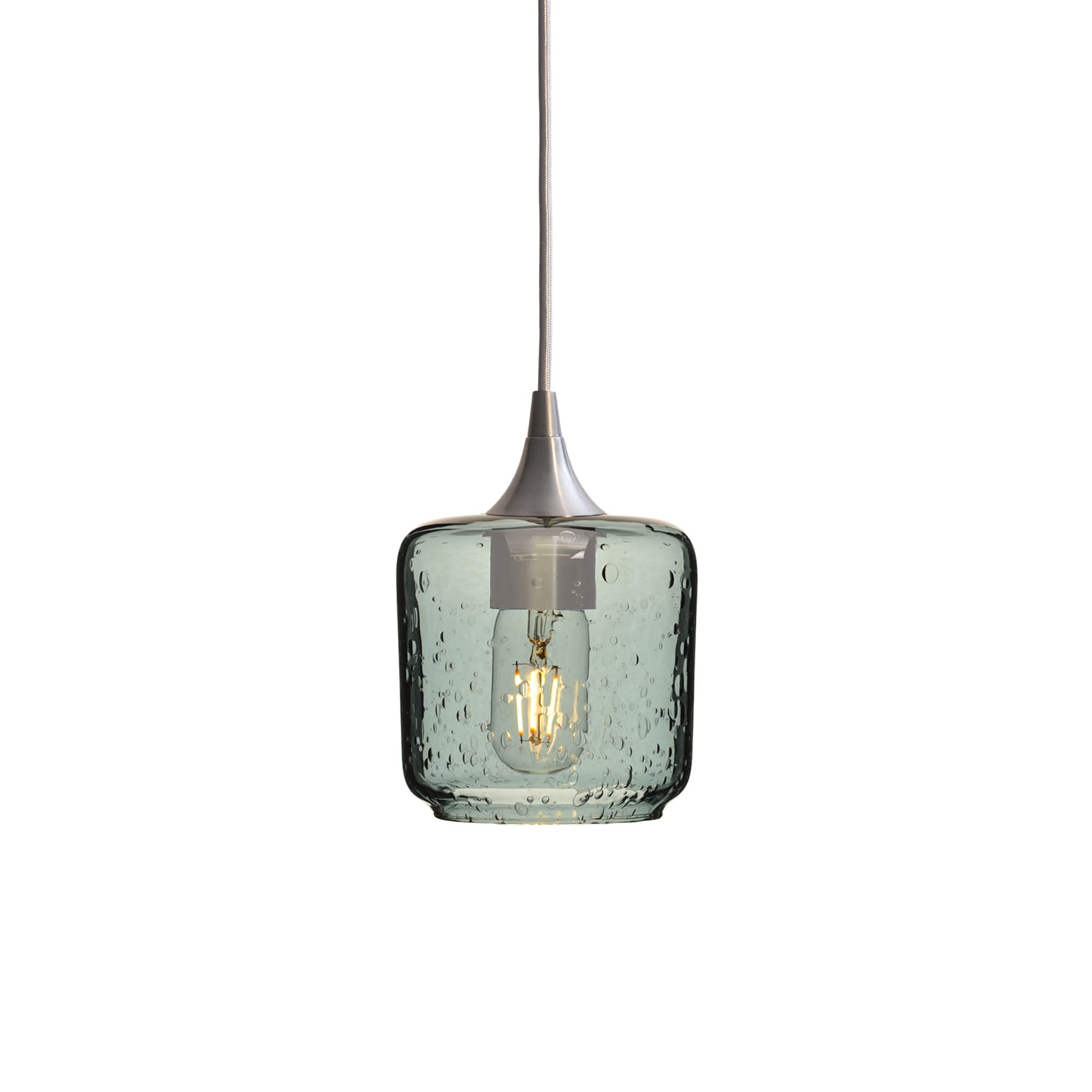 601 Single Pendant Light-Bicycle Glass Co-Brushed Nickel 15ft Cord + Track Mount-Lunar-Slate Gray-Bicycle Glass Co