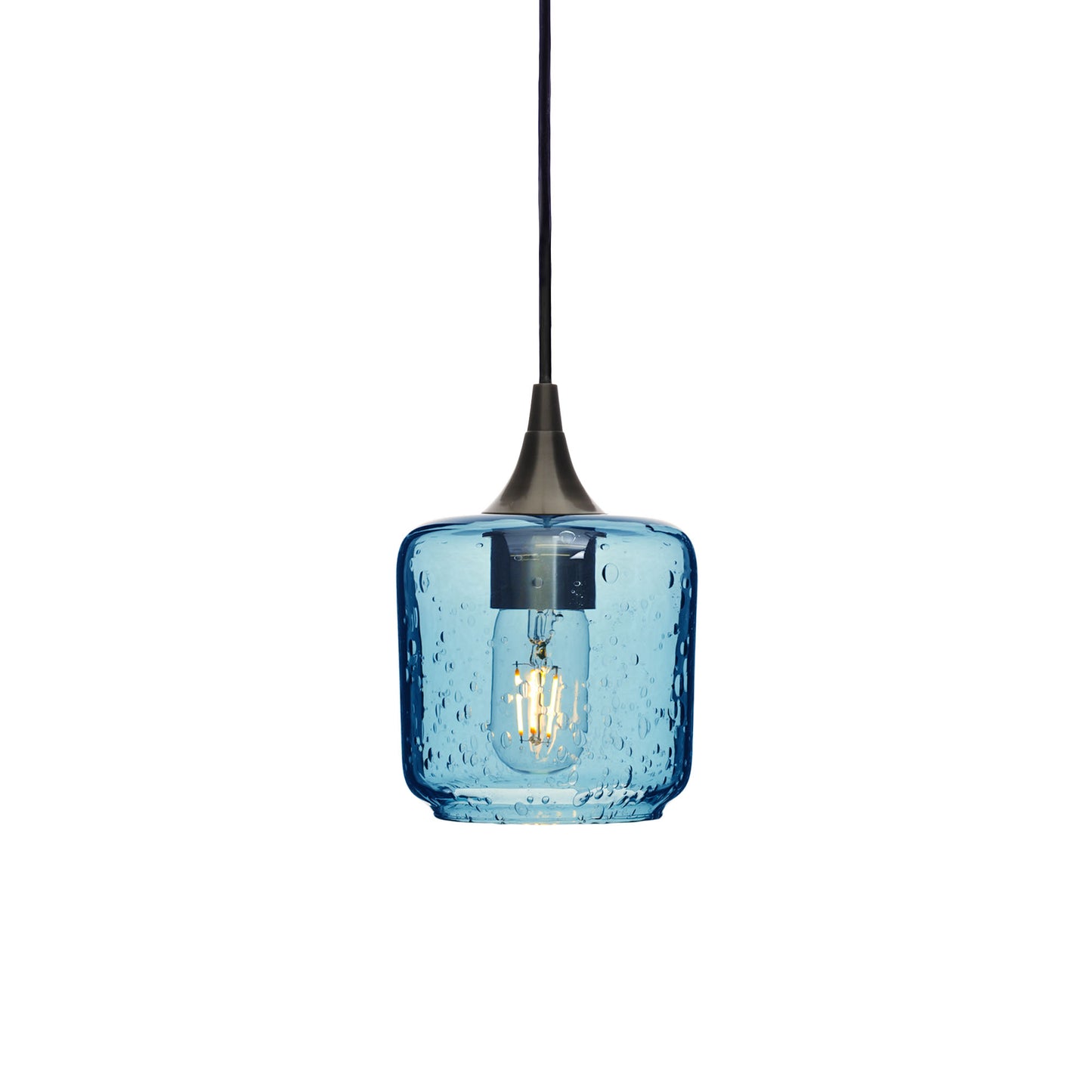 601 Single Pendant Light-Bicycle Glass Co-Antique Bronze - 4ft Cord-Lunar-Steel Blue-Bicycle Glass Co