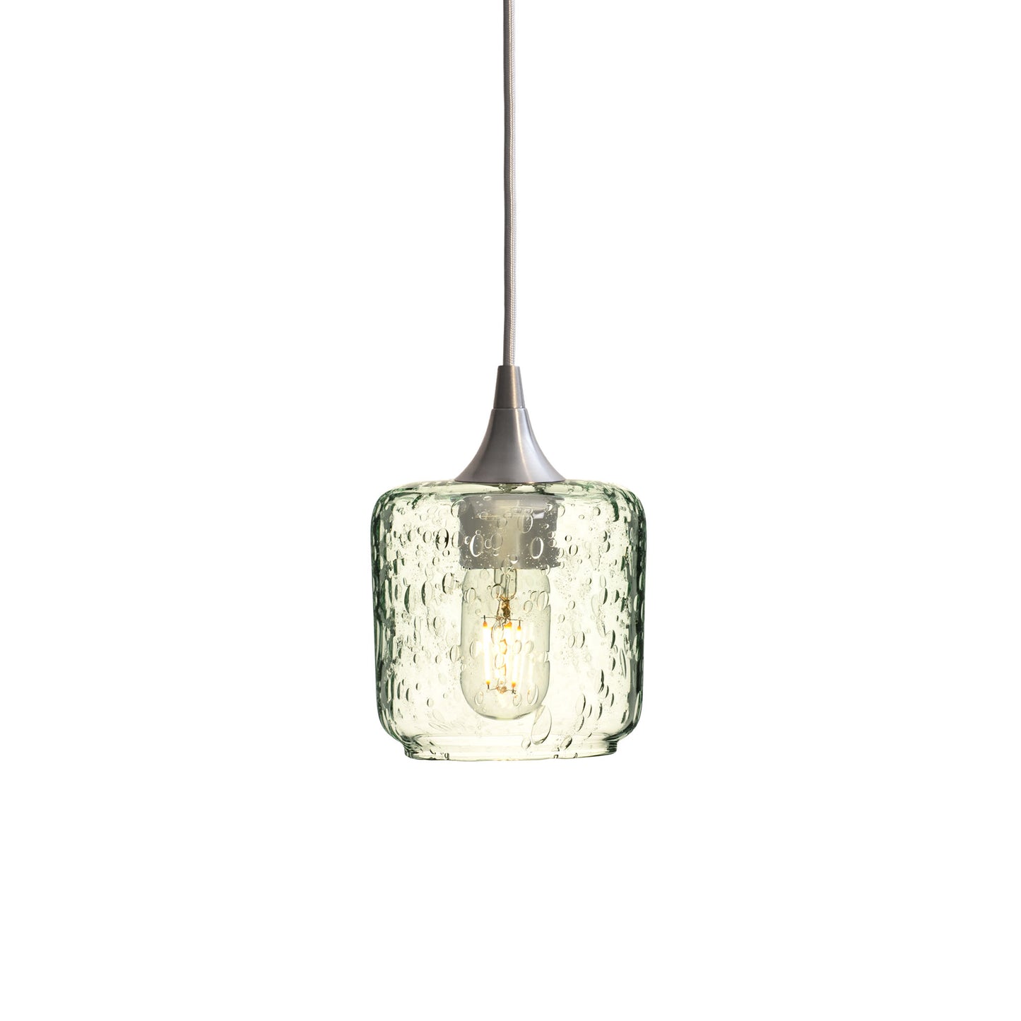 601 Single Pendant Light-Bicycle Glass Co-Brushed Nickel - 4ft Cord-Lunar-Eco Clear-Bicycle Glass Co