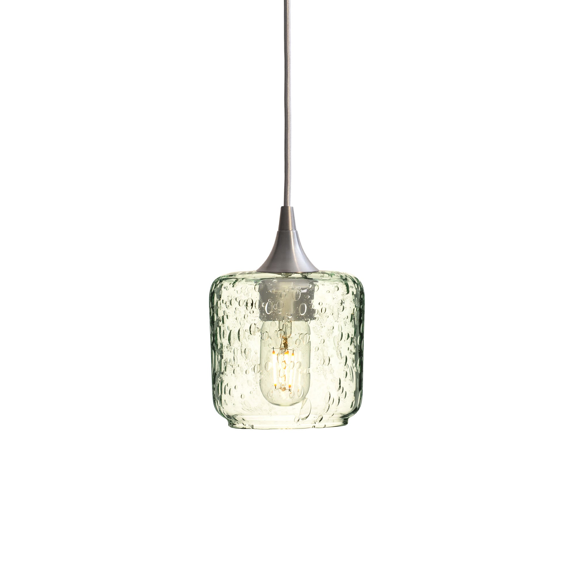 601 Single Pendant Light-Bicycle Glass Co-Brushed Nickel - 4ft Cord-Lunar-Eco Clear-Bicycle Glass Co