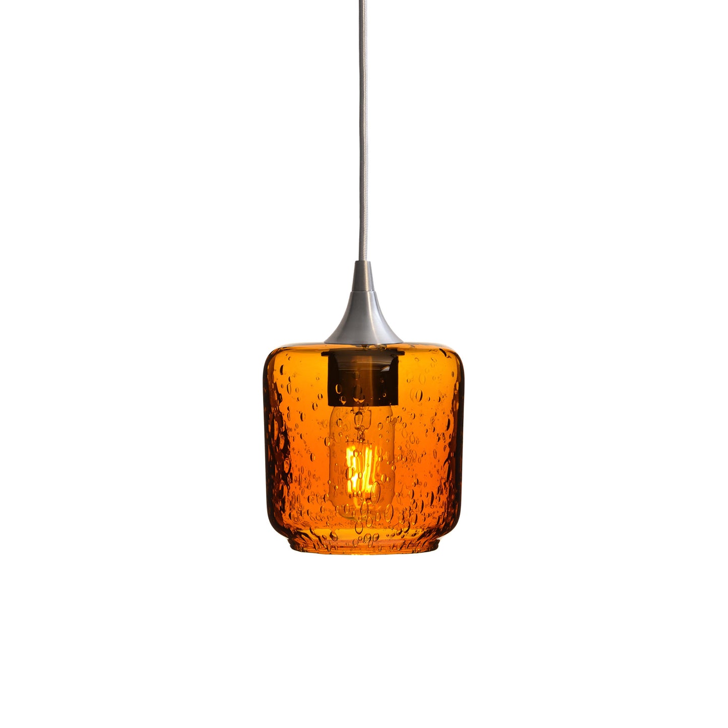 601 Single Pendant Light-Bicycle Glass Co-Brushed Nickel - 4ft Cord-Lunar-Golden Amber-Bicycle Glass Co