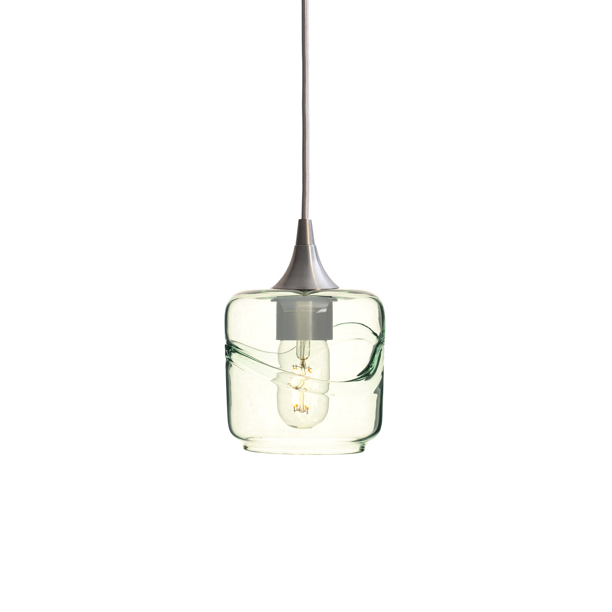 601 Single Pendant Light-Bicycle Glass Co-Brushed Nickel - 4ft Cord-Swell-Eco Clear-Bicycle Glass Co