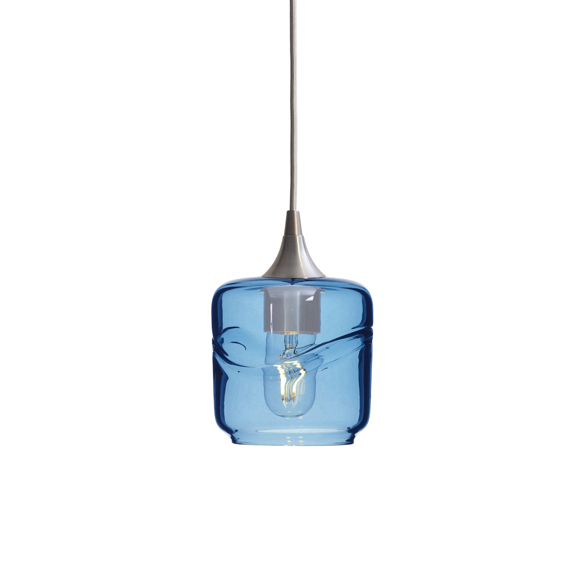 601 Single Pendant Light-Bicycle Glass Co-Brushed Nickel - 4ft Cord-Swell-Steel Blue-Bicycle Glass Co