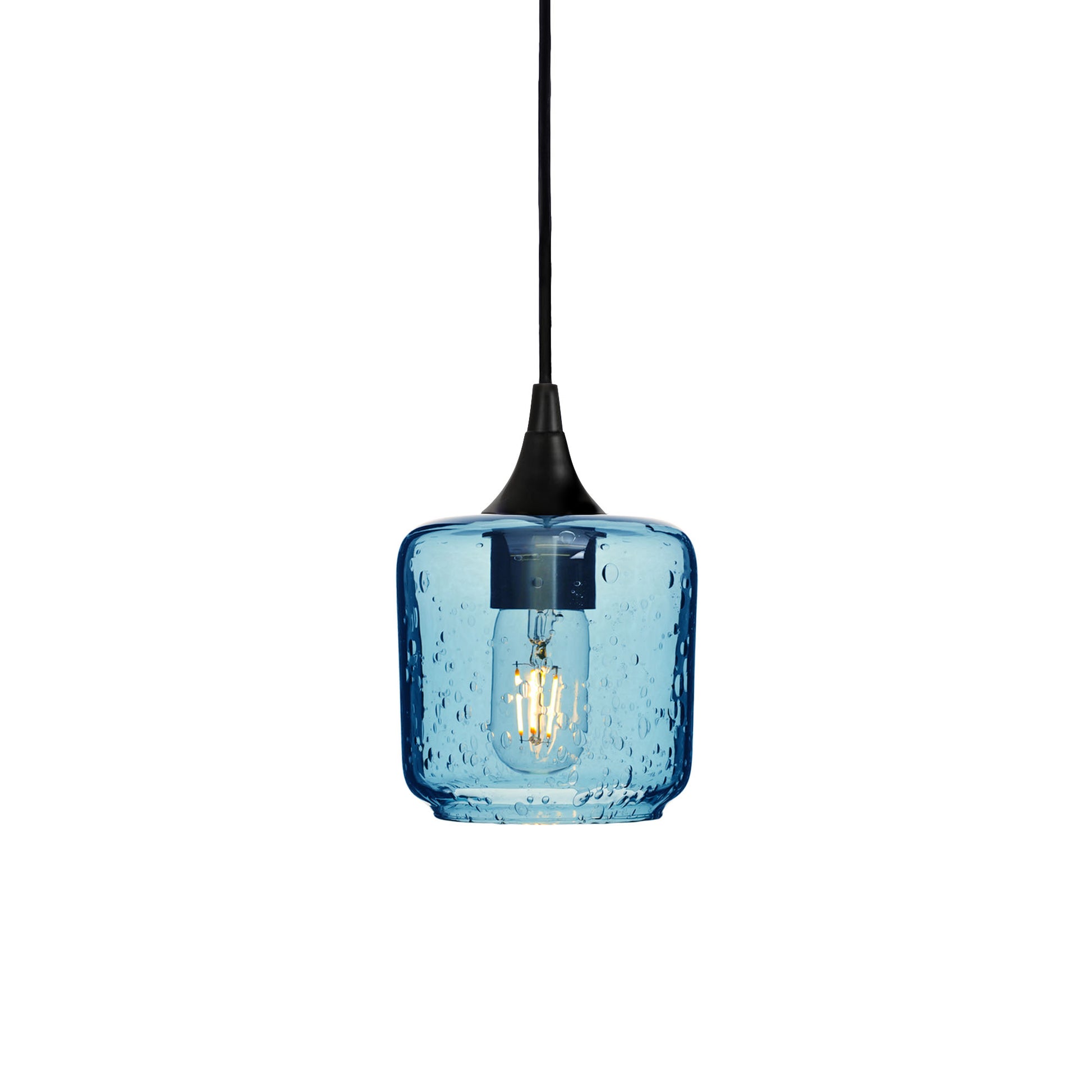 601 Single Pendant Light-Bicycle Glass Co-Matte Black - 4ft Cord-Lunar-Steel Blue-Bicycle Glass Co