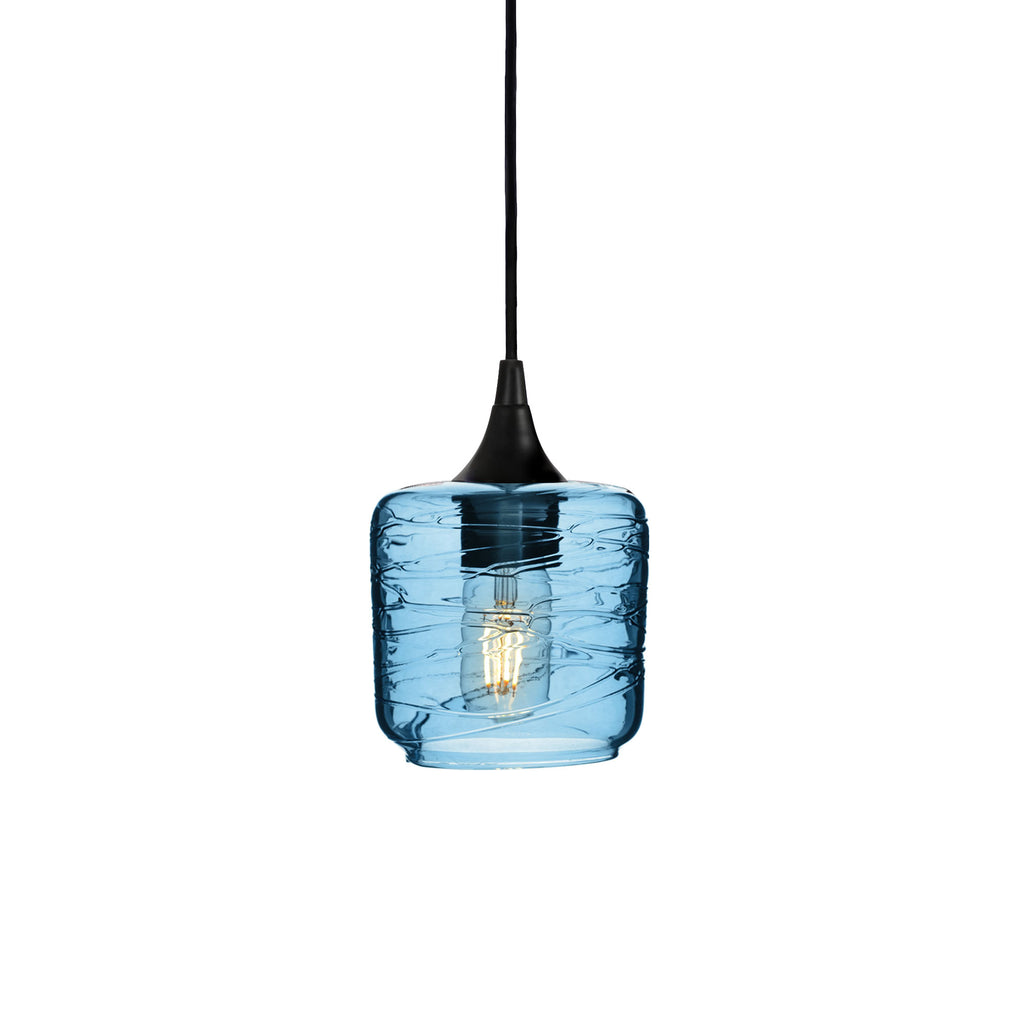 601 Single Pendant Light-Bicycle Glass Co-Matte Black - 4ft Cord-Spun-Steel Blue-Bicycle Glass Co