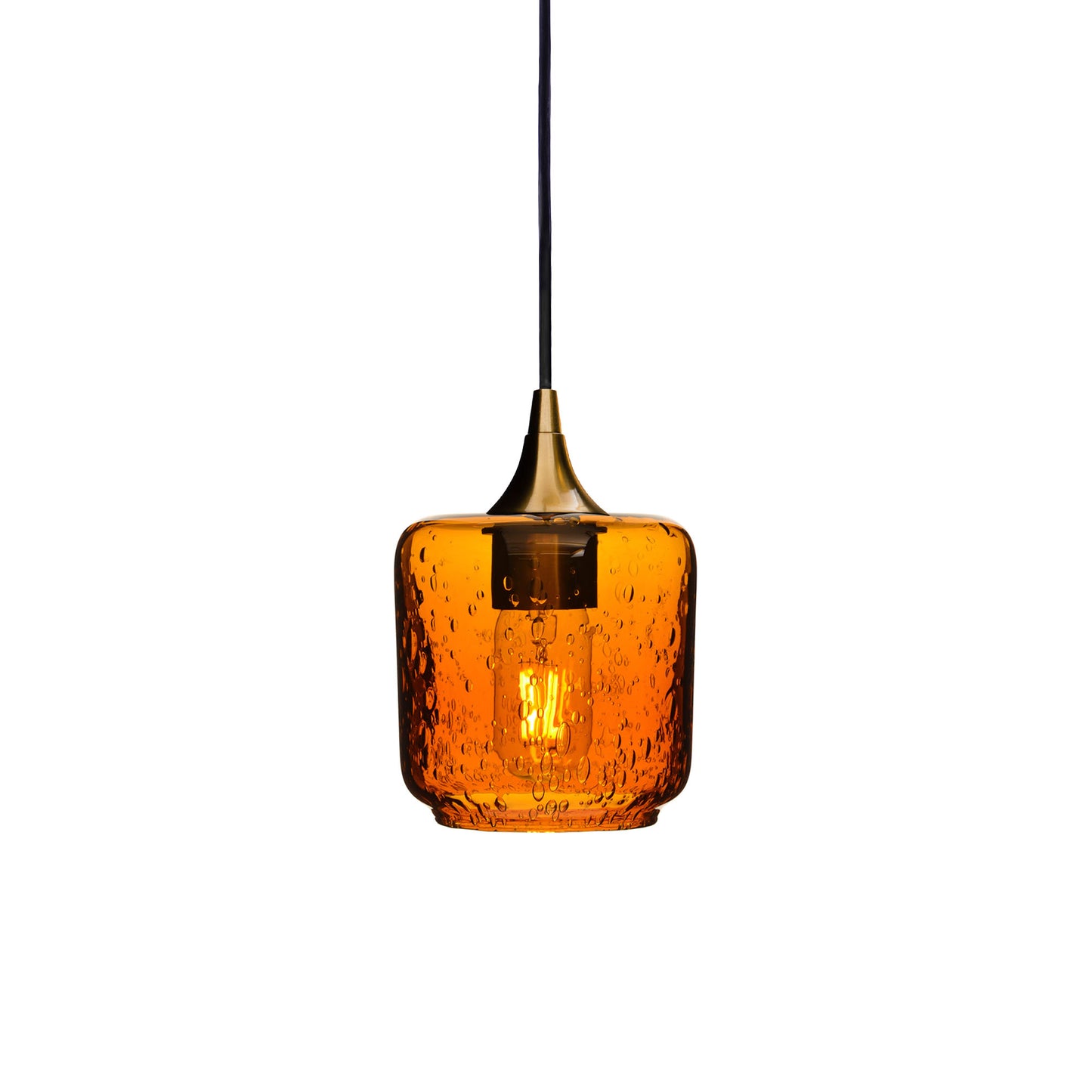 601 Single Pendant Light-Bicycle Glass Co-Polished Brass - 4ft Cord-Lunar-Golden Amber-Bicycle Glass Co