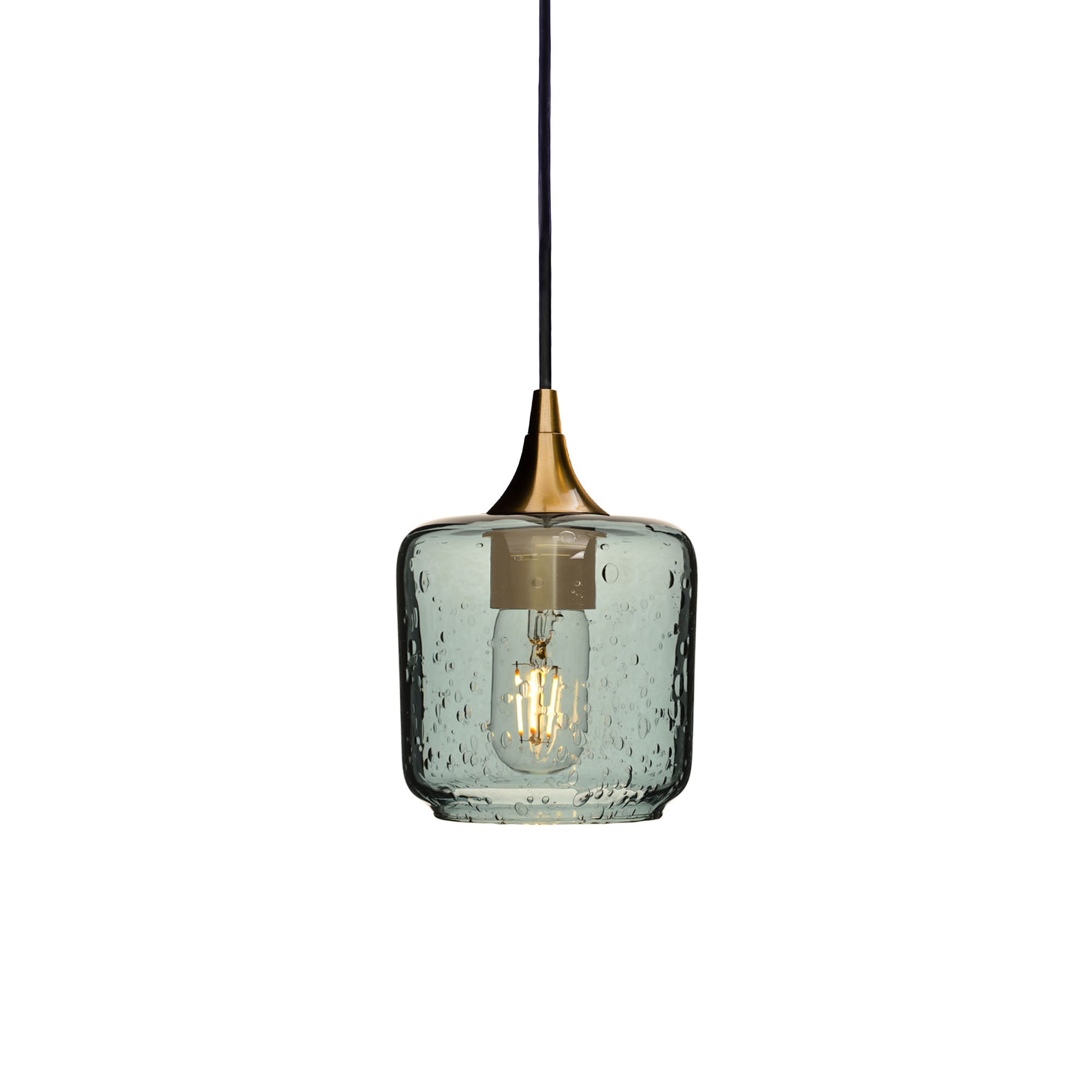 601 Single Pendant Light-Bicycle Glass Co-Polished Brass - 4ft Cord-Lunar-Slate Gray-Bicycle Glass Co