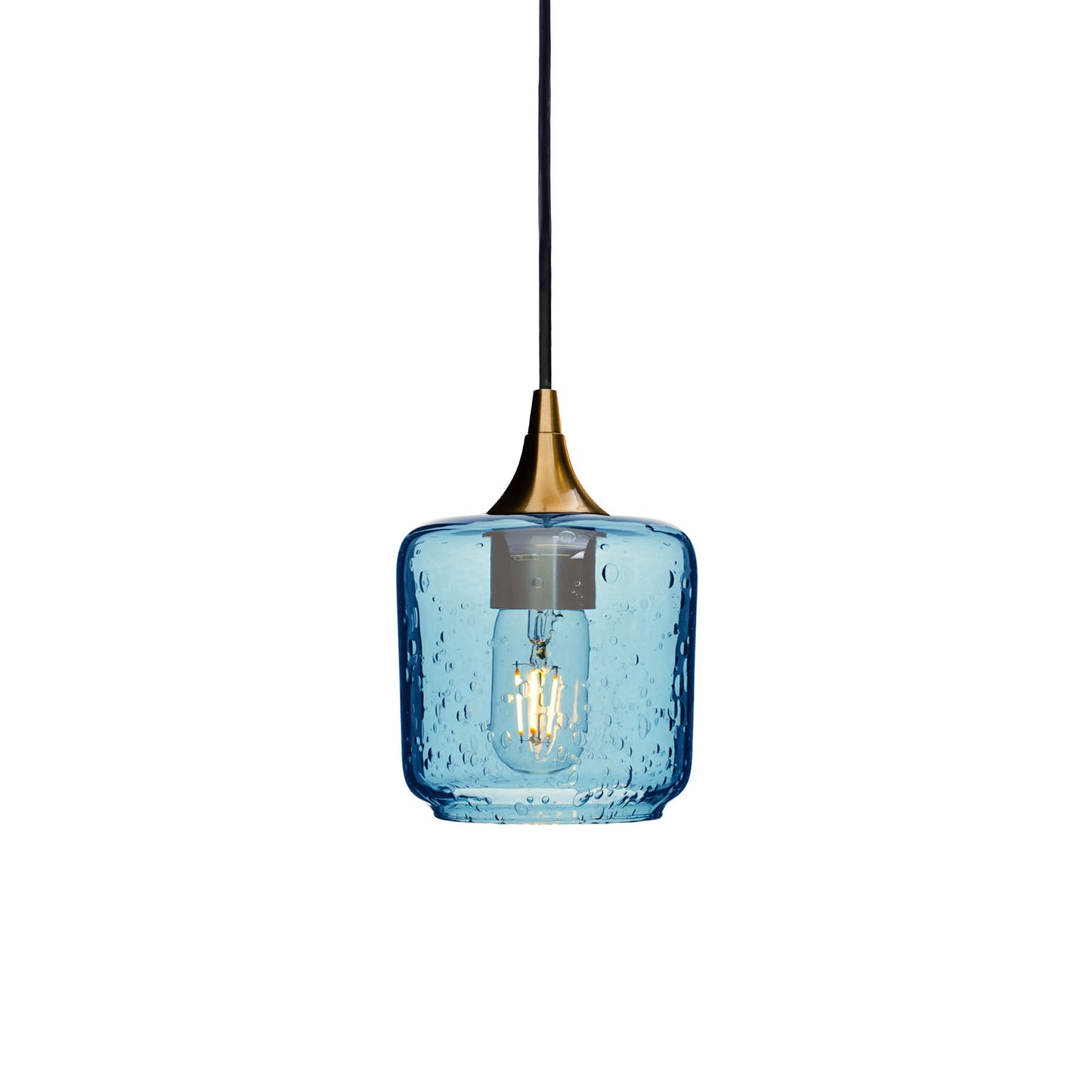 601 Single Pendant Light-Bicycle Glass Co-Polished Brass - 4ft Cord-Lunar-Steel Blue-Bicycle Glass Co