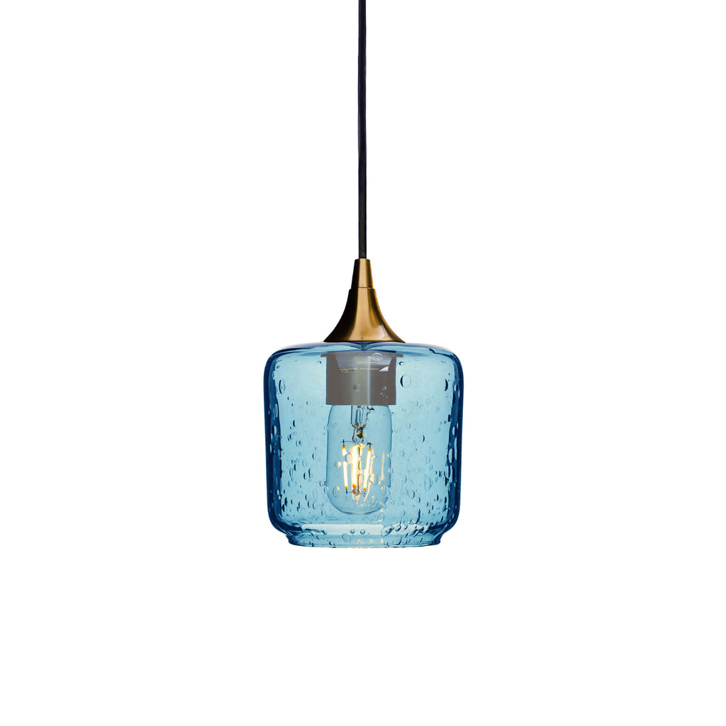 601 Single Pendant Light-Bicycle Glass Co-Polished Brass - 4ft Cord-Lunar-Steel Blue-Bicycle Glass Co