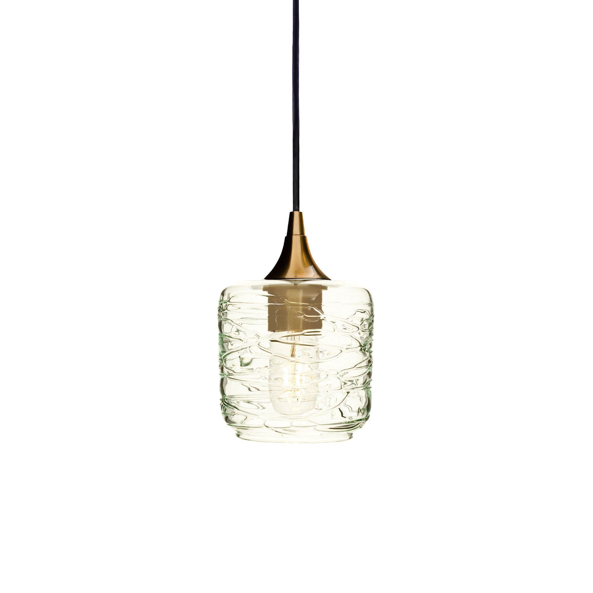 601 Single Pendant Light-Bicycle Glass Co-Polished Brass - 4ft Cord-Spun-Eco Clear-Bicycle Glass Co