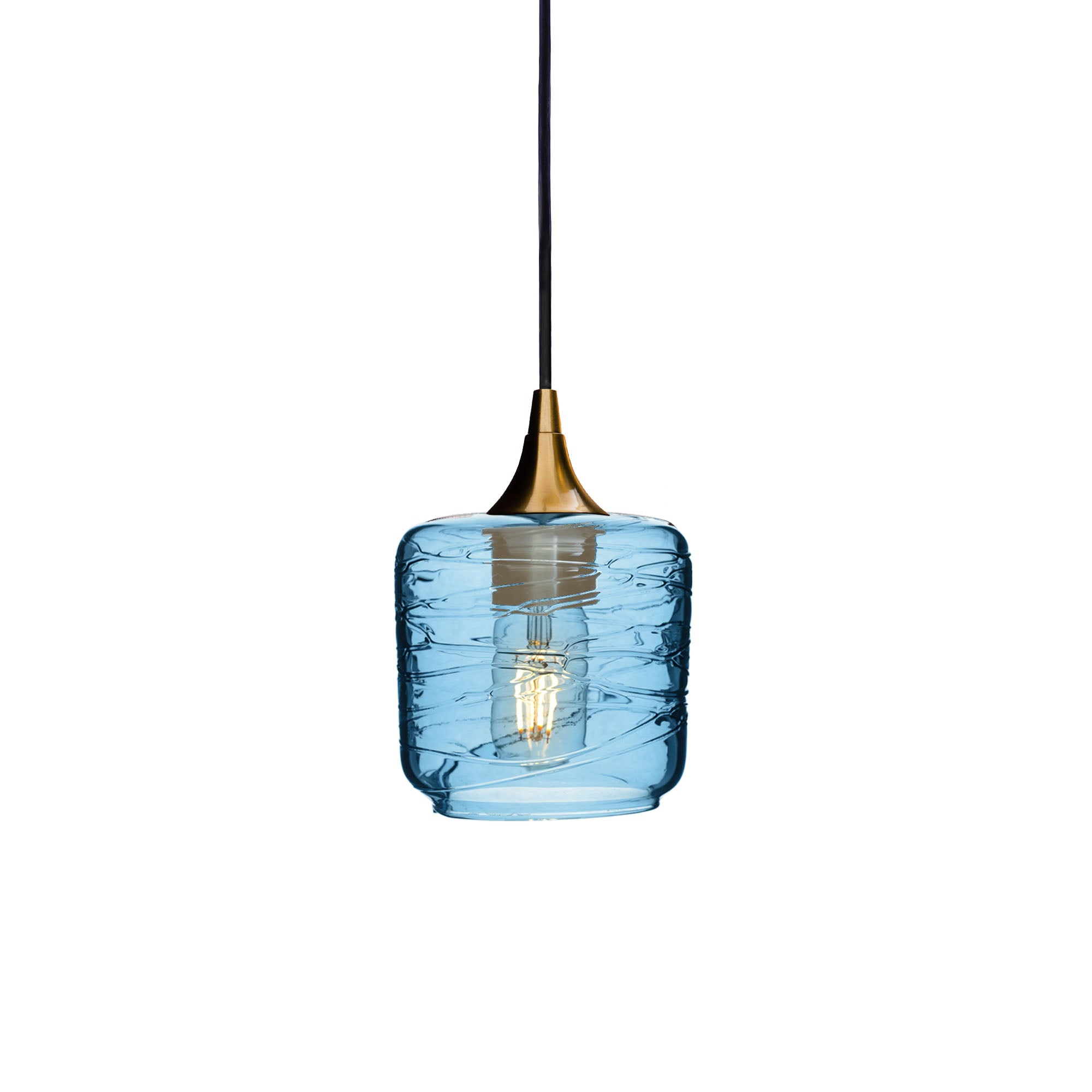 601 Single Pendant Light-Bicycle Glass Co-Polished Brass - 4ft Cord-Spun-Steel Blue-Bicycle Glass Co