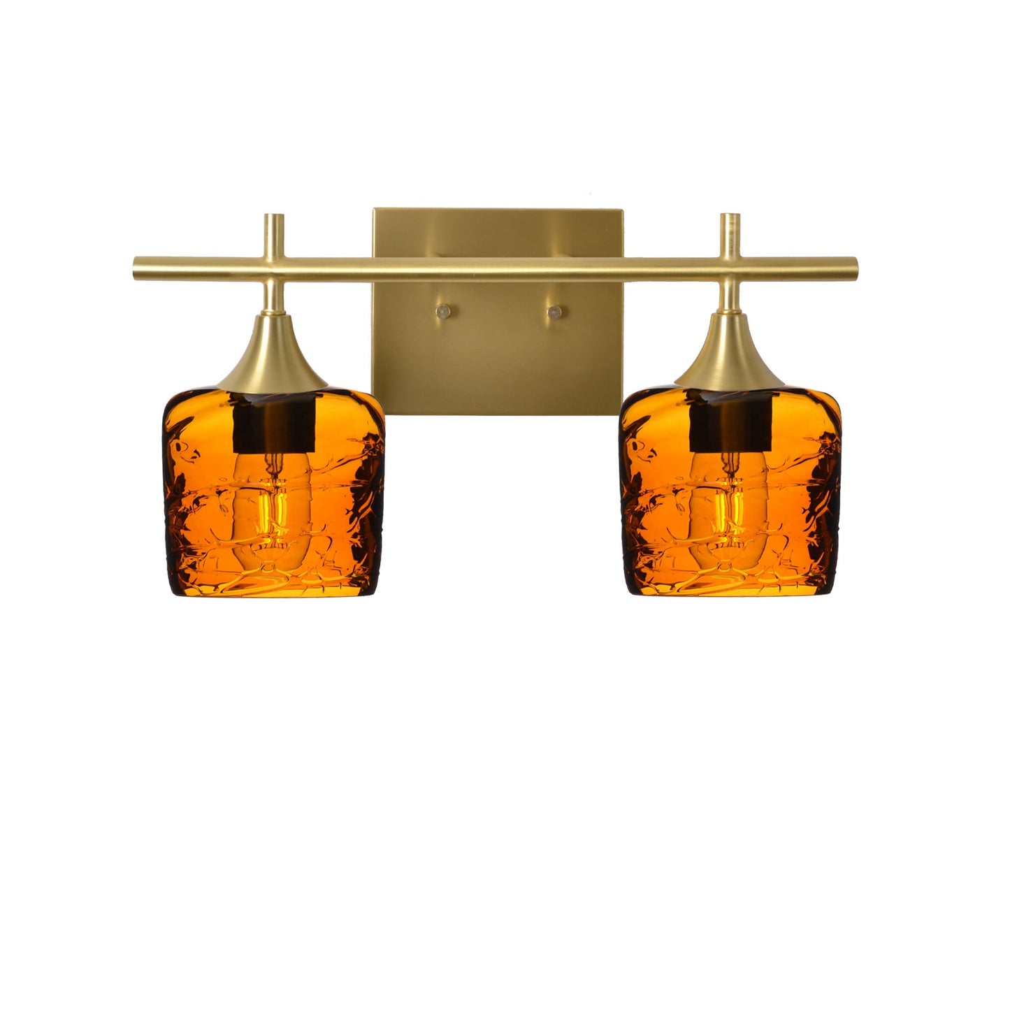601 Spun: 2 Light Wall Vanity-Glass-Bicycle Glass Co - Hotshop-Golden Amber-Satin Brass-Bicycle Glass Co
