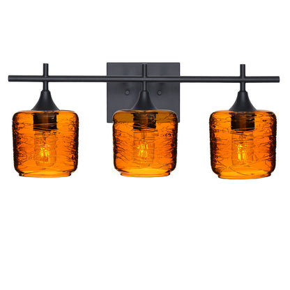 601 Spun: 3 Light Wall Vanity-Glass-Bicycle Glass Co - Hotshop-Golden Amber-Matte Black-Bicycle Glass Co