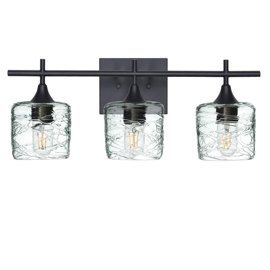 601 Spun: 3 Light Wall Vanity-Glass-Bicycle Glass Co - Hotshop-Eco Clear-Matte Black-Bicycle Glass Co