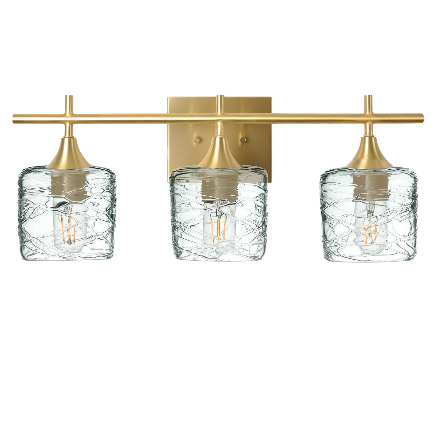 601 Spun: 3 Light Wall Vanity-Glass-Bicycle Glass Co - Hotshop-Eco Clear-Satin Brass-Bicycle Glass Co
