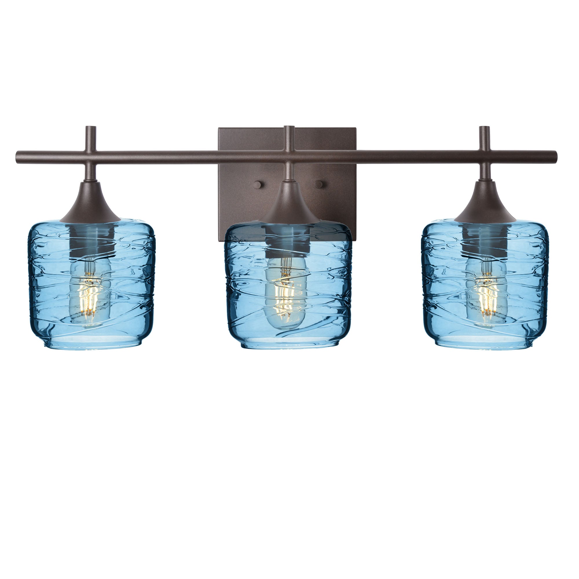 601 Spun: 3 Light Wall Vanity-Glass-Bicycle Glass Co - Hotshop-Steel Blue-Antique Bronze-Bicycle Glass Co