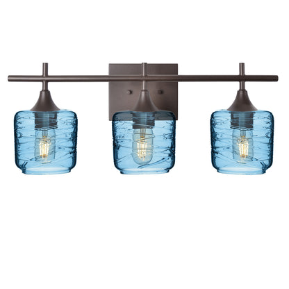 601 Spun: 3 Light Wall Vanity-Glass-Bicycle Glass Co - Hotshop-Steel Blue-Antique Bronze-Bicycle Glass Co