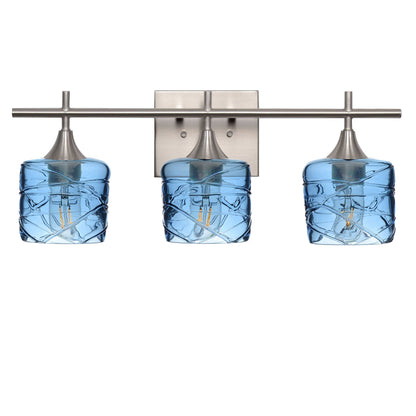 601 Spun: 3 Light Wall Vanity-Glass-Bicycle Glass Co - Hotshop-Steel Blue-Brushed Nickel-Bicycle Glass Co