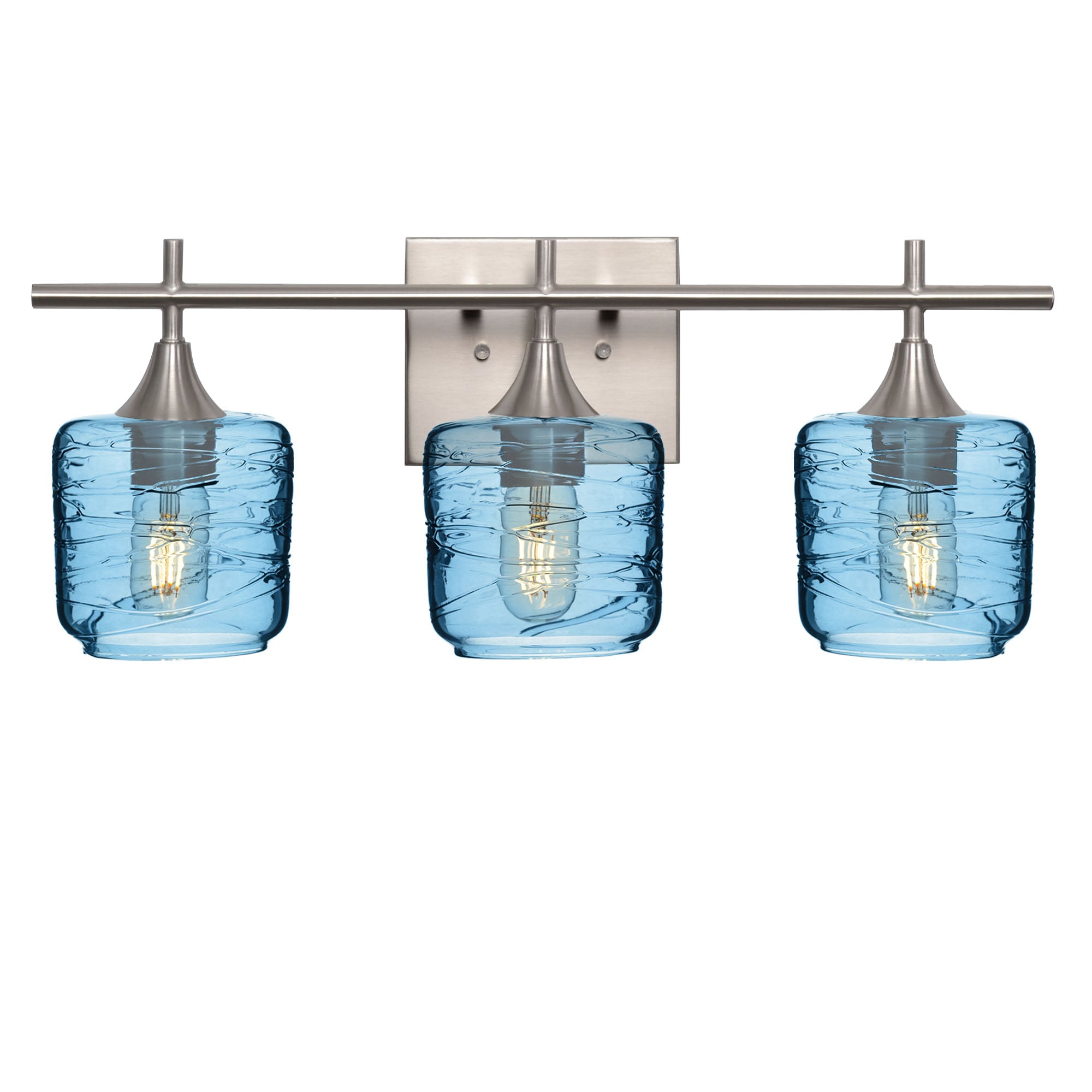 601 Spun: 3 Light Wall Vanity-Glass-Bicycle Glass Co - Hotshop-Steel Blue-Brushed Nickel-Bicycle Glass Co