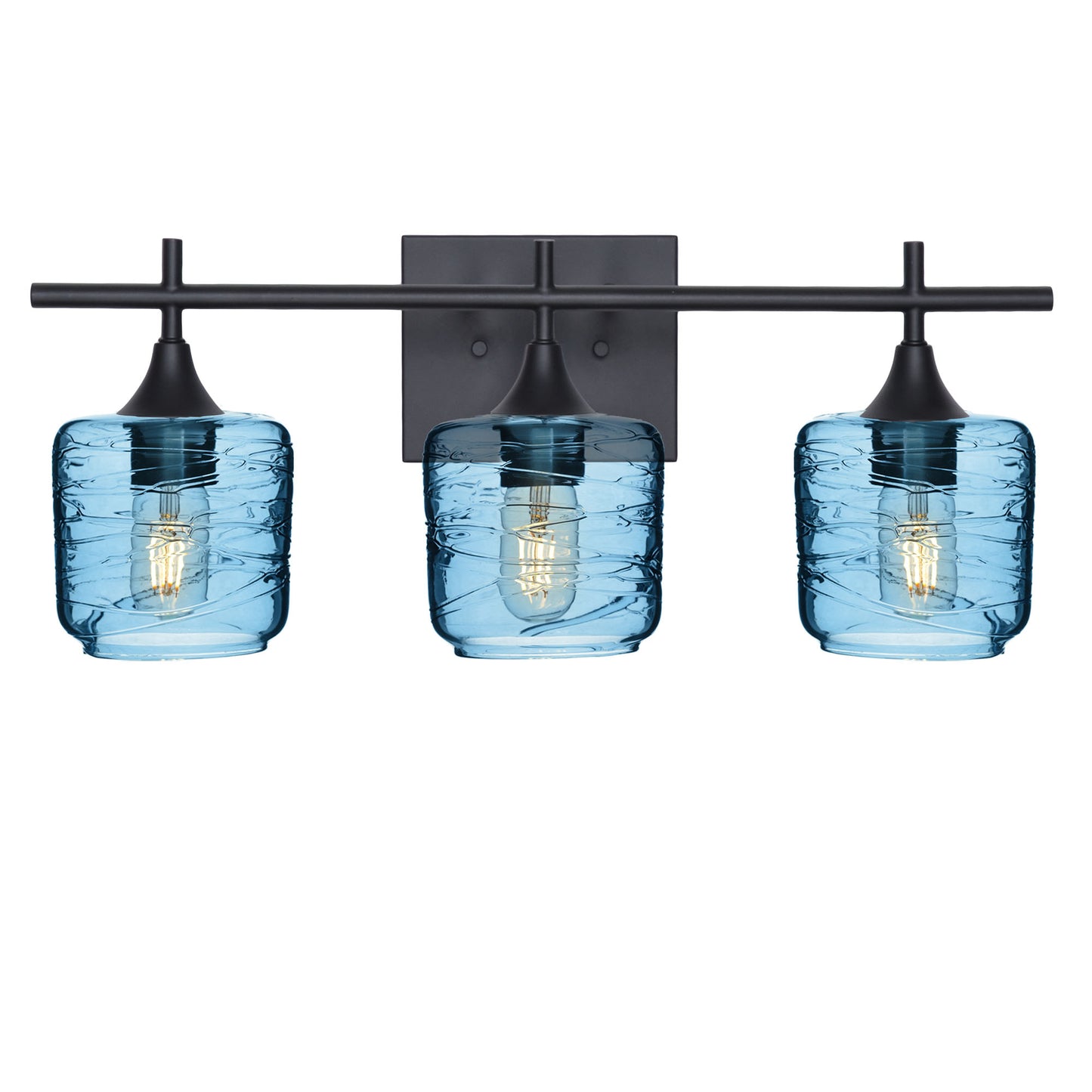 601 Spun: 3 Light Wall Vanity-Glass-Bicycle Glass Co - Hotshop-Steel Blue-Matte Black-Bicycle Glass Co