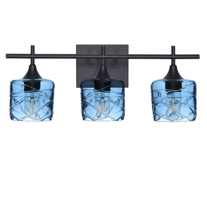 601 Spun: 3 Light Wall Vanity-Glass-Bicycle Glass Co - Hotshop-Steel Blue-Matte Black-Bicycle Glass Co