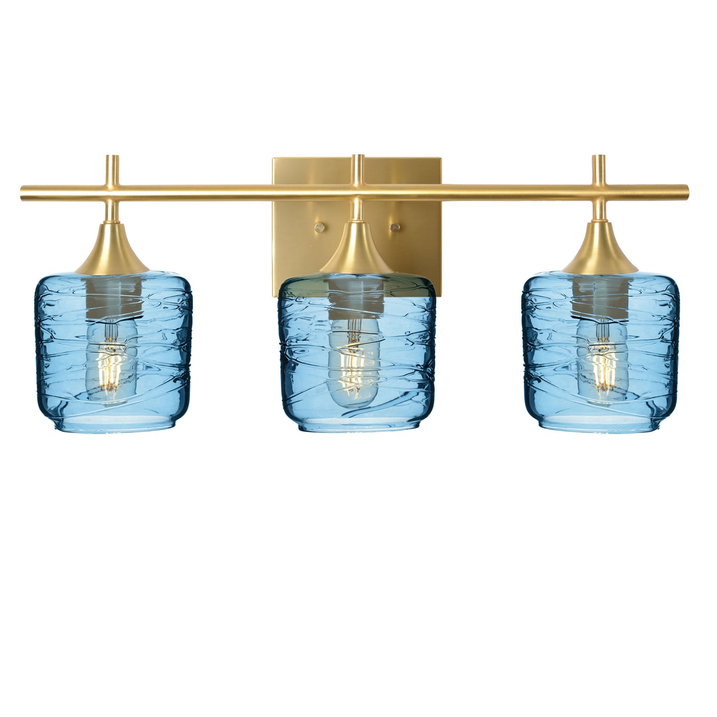 601 Spun: 3 Light Wall Vanity-Glass-Bicycle Glass Co - Hotshop-Steel Blue-Polished Brass-Bicycle Glass Co