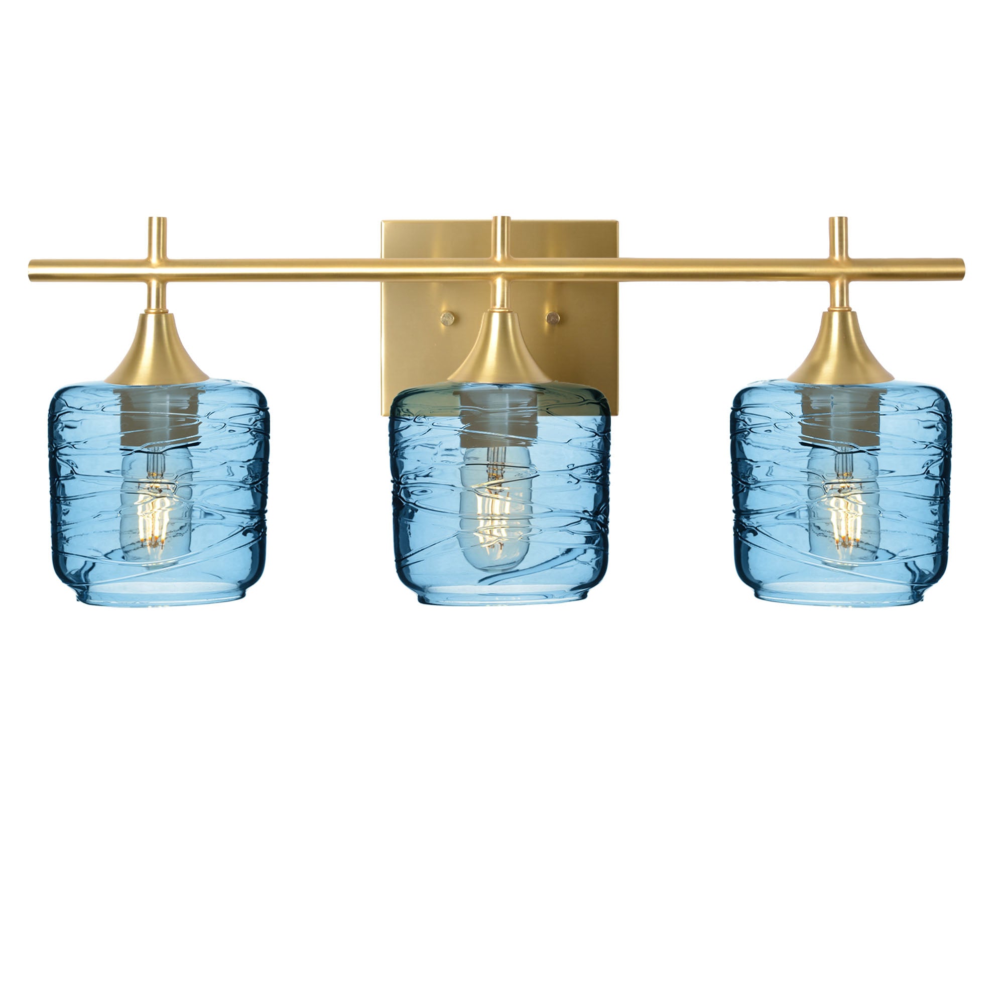 601 Spun: 3 Light Wall Vanity-Glass-Bicycle Glass Co - Hotshop-Steel Blue-Polished Brass-Bicycle Glass Co