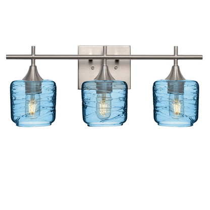 601 Spun: 3 Light Wall Vanity-Glass-Bicycle Glass Co - Hotshop-Steel Blue-Brushed Nickel-Bicycle Glass Co