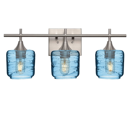 601 Spun: 3 Light Wall Vanity-Glass-Bicycle Glass Co - Hotshop-Steel Blue-Brushed Nickel-Bicycle Glass Co